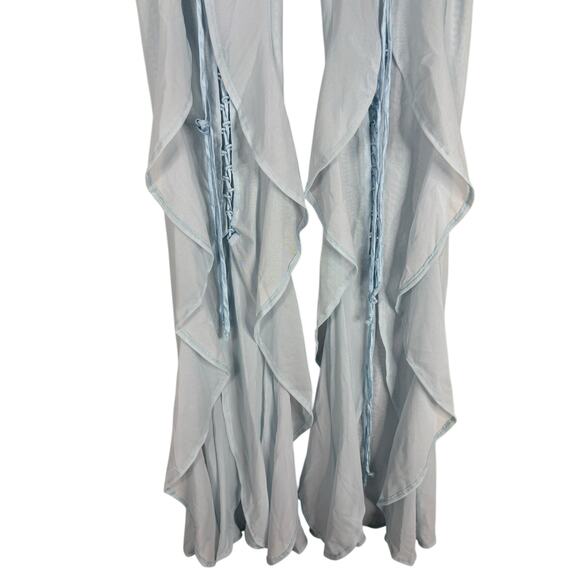 AMOR MIA Meta Angel Pants Sheer Lace Up Ruffle Boho Chic Festival Powder Blue SM - Picture 6 of 16